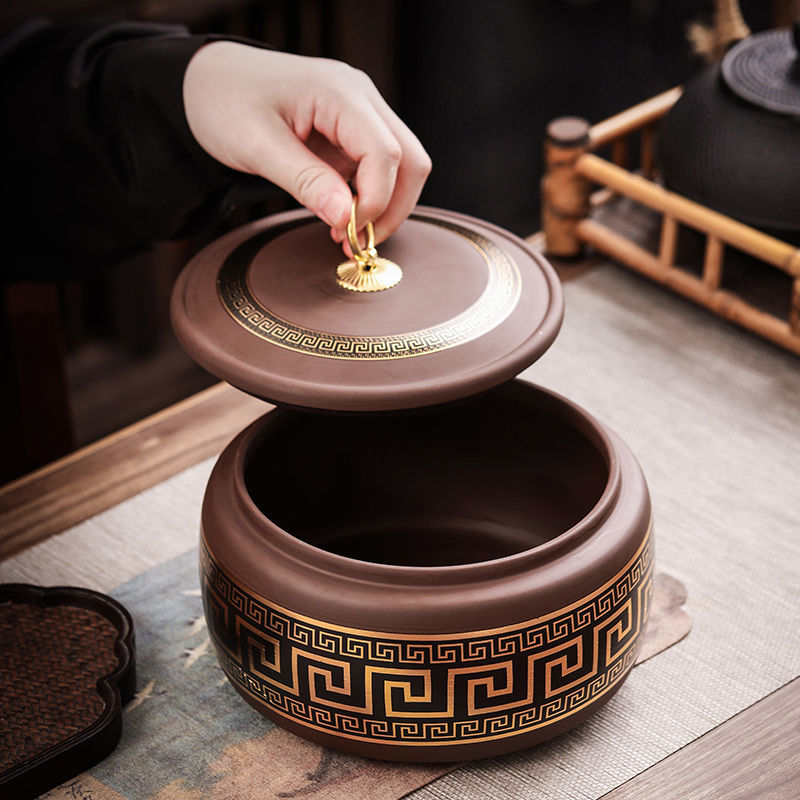 好茶值得好收藏！2025新中式紫砂茶罐☛防潮密封｜黃金大容量1900cc｜可儲存一斤茶葉